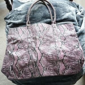 BCBGMaxAzria Pink and Gray Snake Print Tote